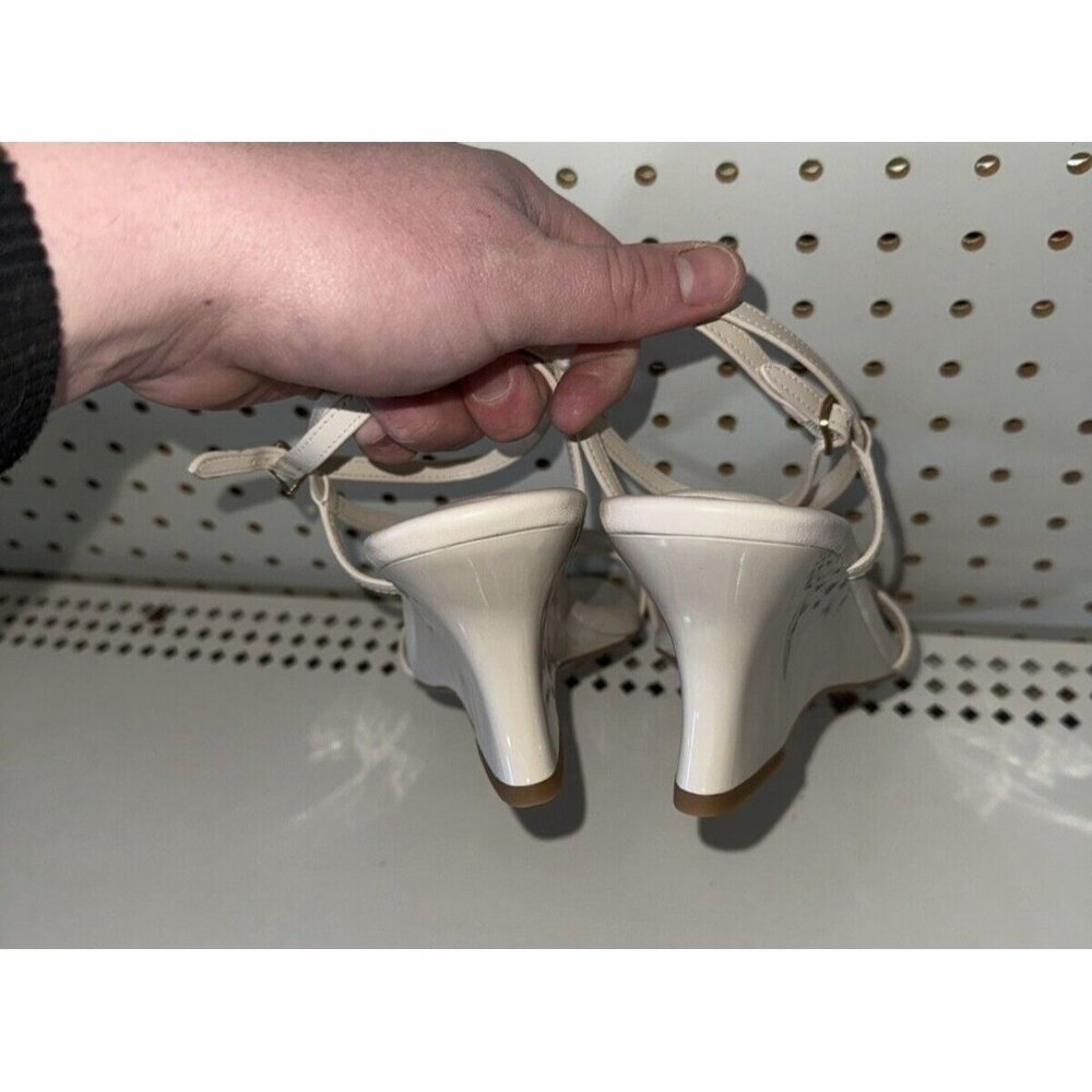 Coach Cait Womens Leather Open Square Toe Wedge Sandals Slides Size 10 B White - Picture 3 of 8